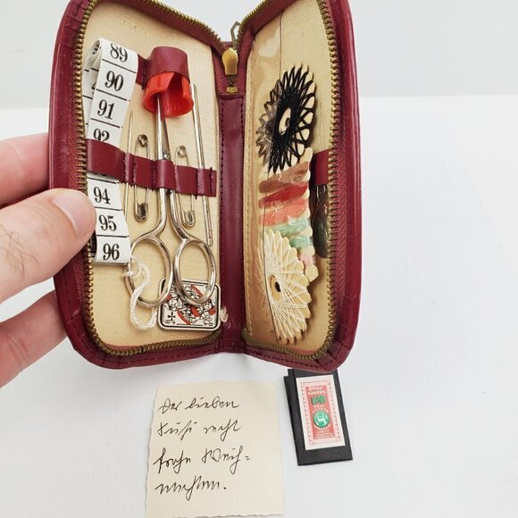 German Sewing Kit Vintage Kreuzbube Solingen w/ Thimble, Scissors, Etc. - Picture 3 of 11